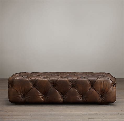 soho tufted leather ottoman