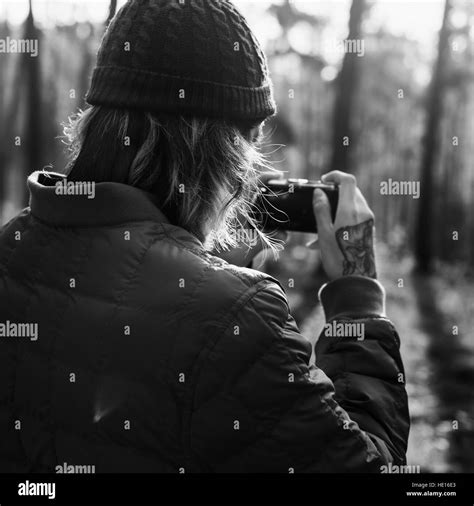 Photographer Camera Man Shooting Woods Nature Concept Stock Photo Alamy