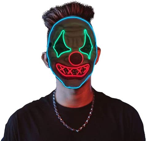 Led Clown Masks Halloween Light Up Frightening Night Glow Mask Party