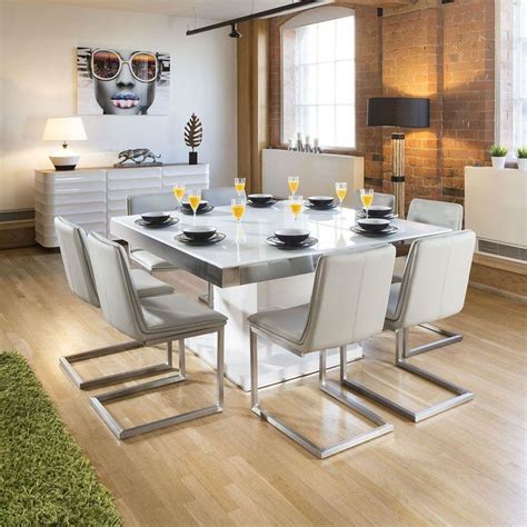 Large Square White Glass Gloss Dining Table 8 Ice Cantilever Chairs In 2021 Square Glass