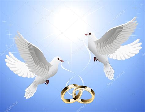 White Doves Holding Wedding Rings Vector Gráfico Vectorial