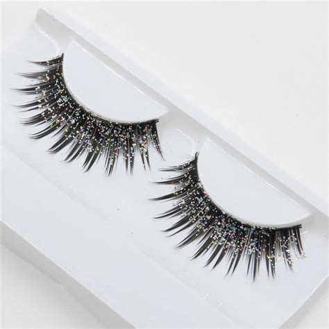 1pair Sequins False Eyelashes Cotton Thread Stems 3d Long Thick Silver