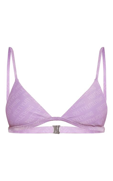Prettylittlething Lilac Print Triangle Bikini Top Prettylittlething Uae