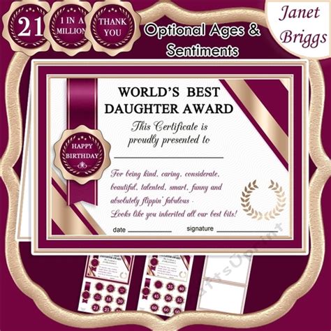 Worlds Best Daughter Humorous A5 Certificate And Ages Card Kit