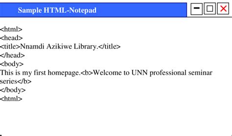 Notepad Listing Html Code For A Simple Web Page Download Scientific