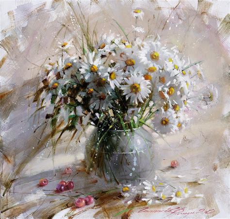 Still Life With Daisies Painting By Ramil Gappasov