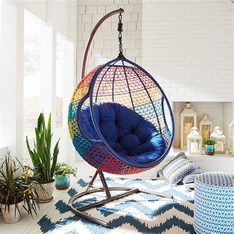 Rainbow Colored Indoor Hanging Chair With Stand Cushion Included Papasan Swing Interior Design