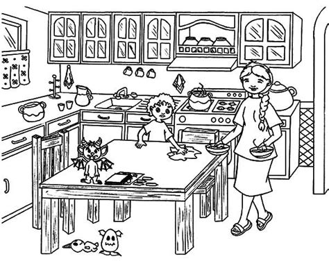 Helping Mom Cleaning Table Kitchen Coloring Pages Download And Print