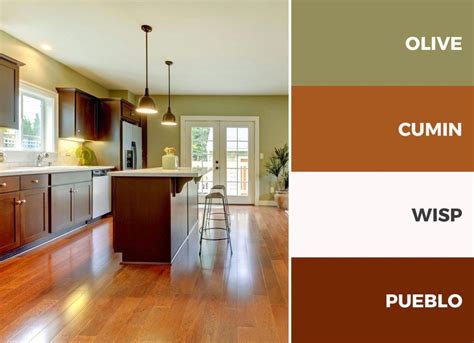 Captivating Kitchen Color Schemes Warm Palette Brown And Green Wall