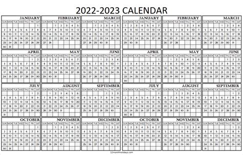 2022 2023 Calendar Printable Template Yearly Calendar Template