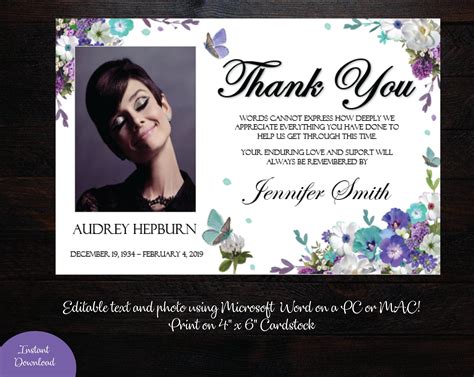 Funeral Photo Thank You Card X Memorial Etsy Photo Thank You