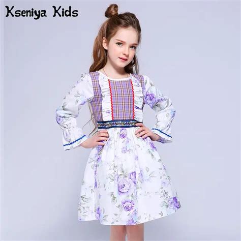Kseniya Kids 2018 Girls Dresses Puff Sleeve Retro Design Plaid Print