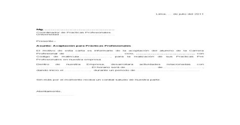 Modelo De Carta De Aceptacion De Practicas Pdf Document