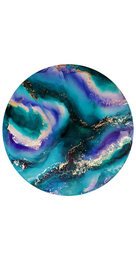 Original Fluid Art Round Abstract Painting Mounted Onto Wood Etsy