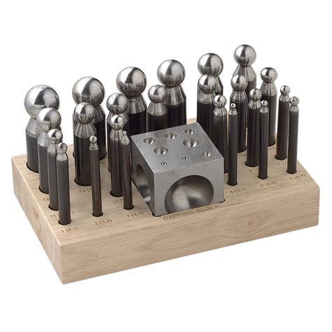Dapping Block Steel And Wood 2x2 Inch Block With 24 Doming Punches