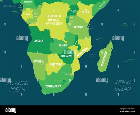 Southern Africa Map Green Hue Colored On Dark Background High