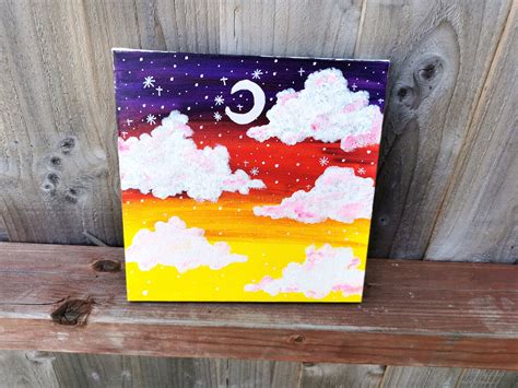 Sunset With Clouds Acrylic Painting On Canvas Etsy
