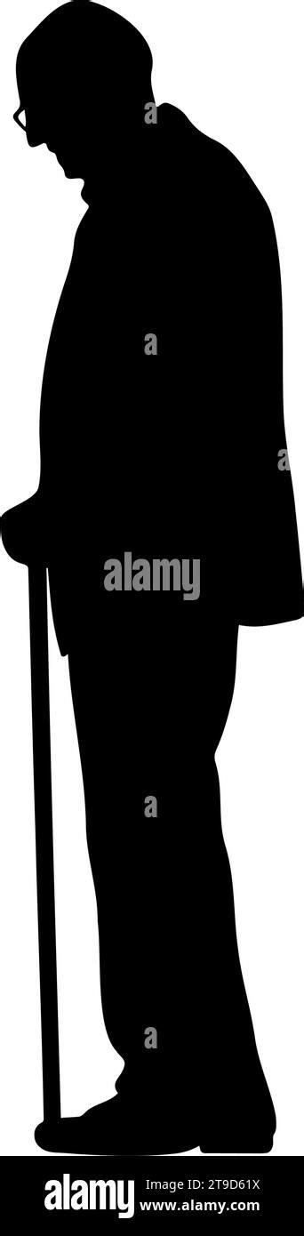 Standing Old Man With Cane Silhouette Vector Illustration Stock Vector