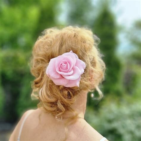 Pink Rose Hair Pin Flower Wedding Hair Pin Rose Bridal Etsy