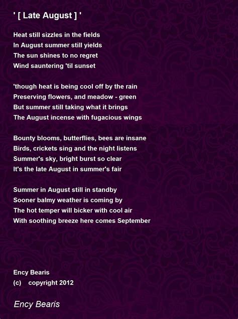 Late August ] ' Poem by Ency Bearis - Poem Hunter