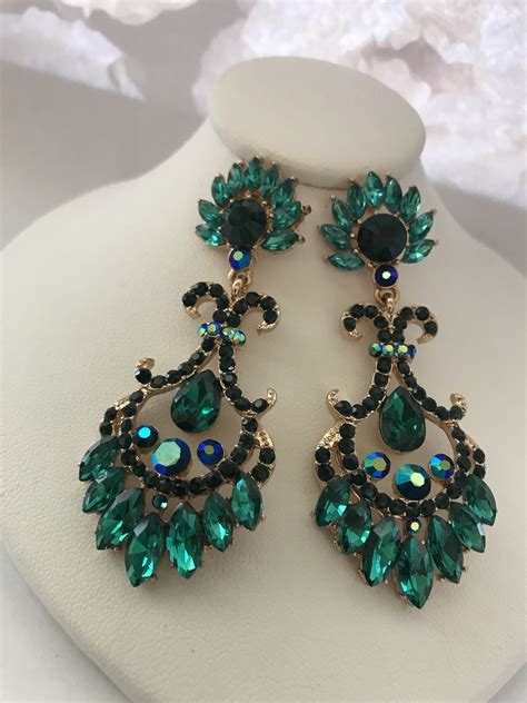 Emerald Green Medium Sz Chandelier Scroll Earrings Pierced Etsy