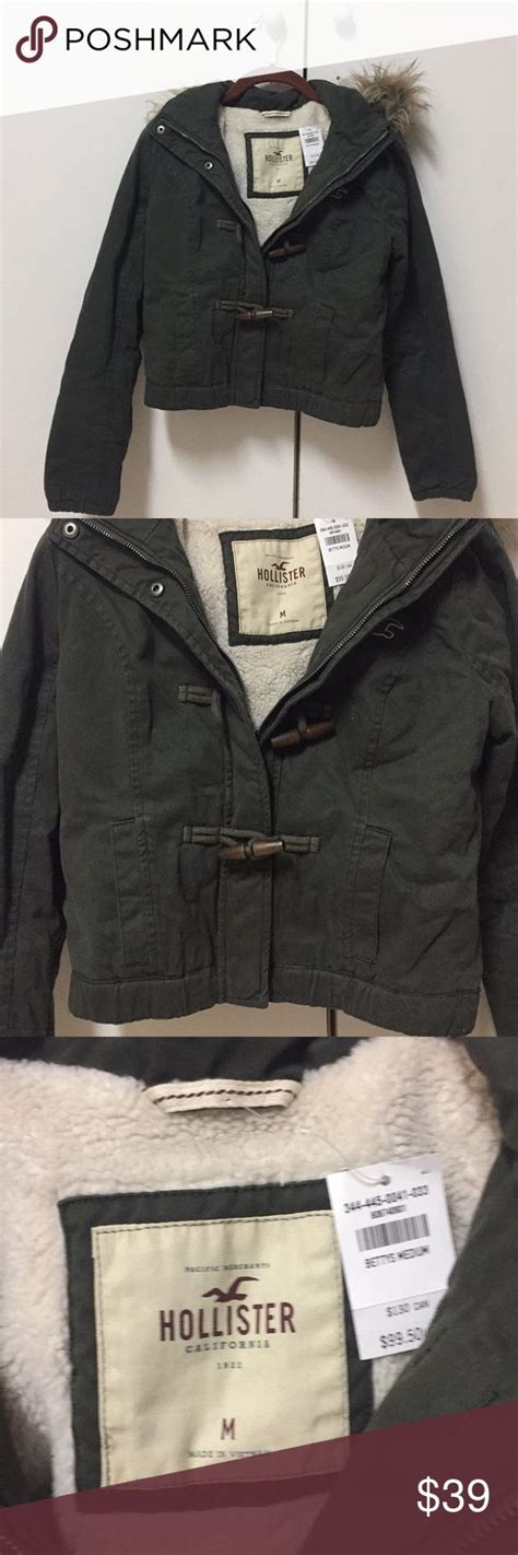 Hollister Hooded Army Green Lined Winter Jacket Trendy Winter