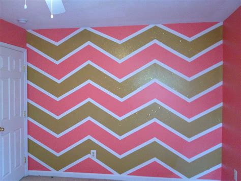 Pink Gold With Glitter And White Chevron Painted Wall Princess Nursery