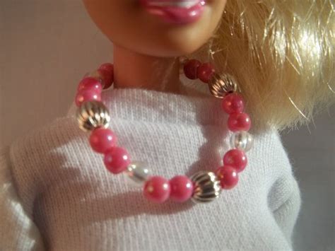 Barbie Doll Necklace Barbie Jewelry Pink Silver And Clear Beads