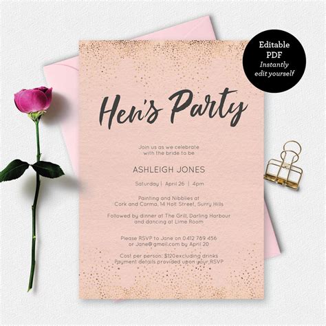 Hens Party Invitation Blush Gold Spot Hens Party Invite Etsy