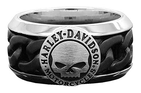 Harley Davidson Men S Black Steel Chain Willie G Skull H D Ring Hsr
