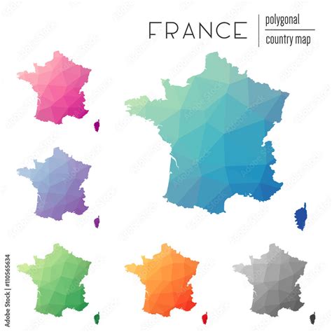 Set Of Vector Polygonal France Maps Bright Gradient Map Of Country In