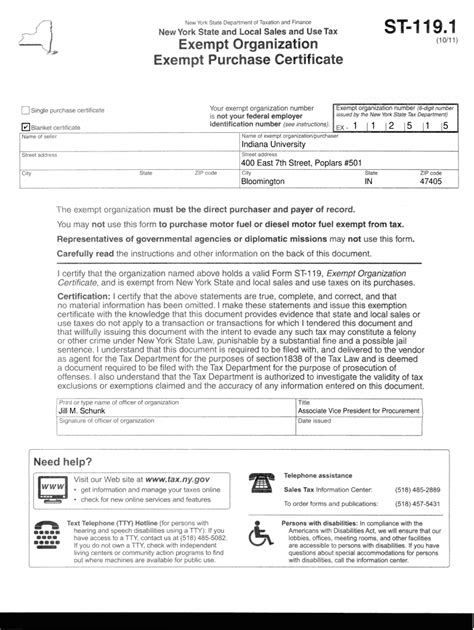 Nys Sales Tax Exempt Form 1191
