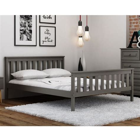 Details About Grey Double Size King Wooden Bed Frame 4ft 4ft6 5ft With