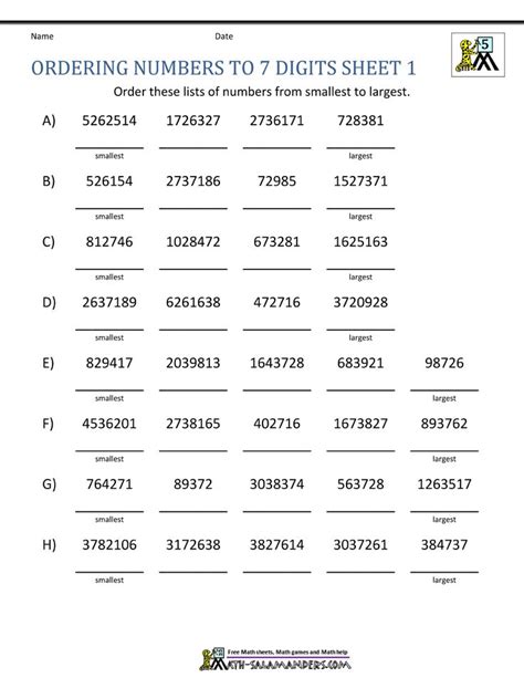 5th Grade Math Worksheets Ordering 7 Digit Numbers 1 1000×1294
