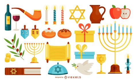 Hanukkah Symbols Illustration Set Vector Download