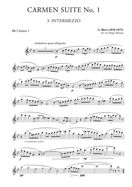 Intermezzo From Carmen Suite For Clarinet Quartet Sheet Music G
