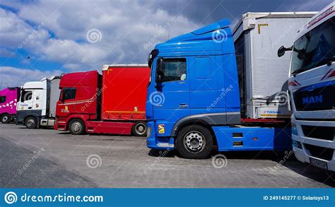 Trucks And Semi Trailer Trucks The Parking Lot Delivery Trucks Cargo