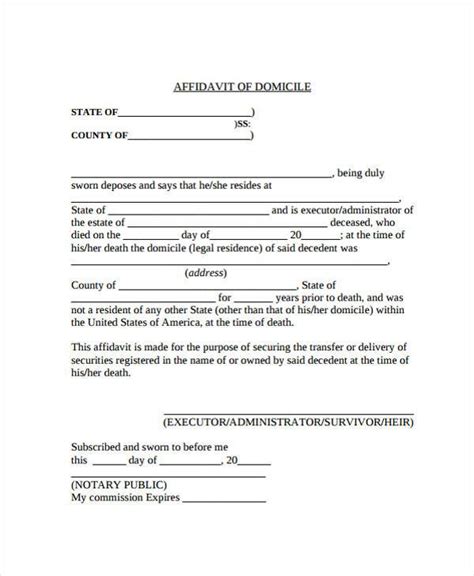 Printable Affidavit Of Domicile Form