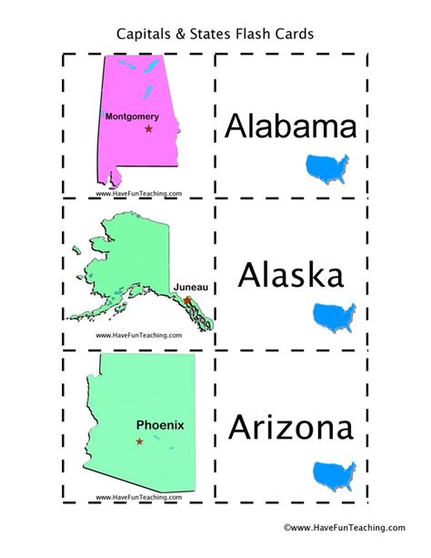 Us States And Capitals Flash Cards Identify States By Capitals