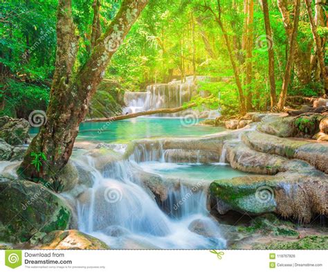 Beautiful Waterfall In Tropical Forest Stock Photo Image