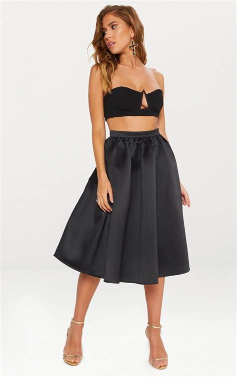 Black Satin Full Midi Skirt Prettylittlething Aus