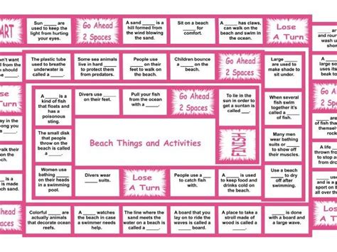 Beach Things And Activities Legal Size Text Board Game Teaching Resources
