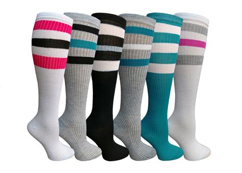 Yachtandsmith 6 Or 12 Pairs Womens Knee High Socks Premium Colored Patterns Referee Stripes 6