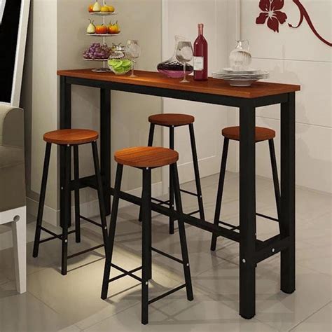 Forever 130x40x100cm Simple Wooden Bar Table With Steel Frame And 2
