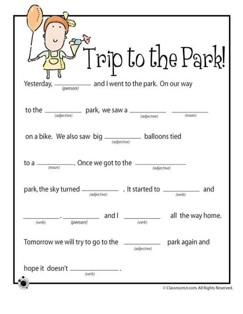 I used to beg my parents to buy them for me all the time, but i only seemed to get them as car games when we went on road trips. FREE Trip to the Park Mad Libs Printable - Homeschool ...