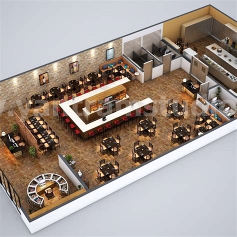 Fully Modern Bar 3d Floor Plan Design Ideas By Yantram Architectural