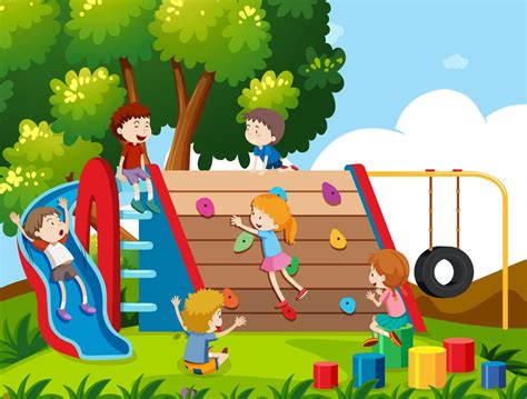 Children Playing At Playground 541206 Vector Art At Vecteezy