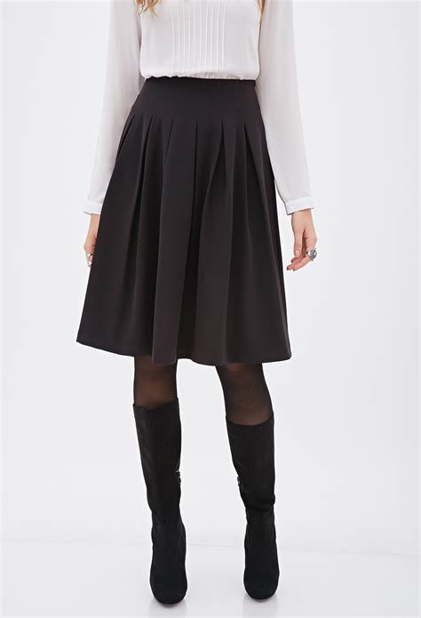 Forever 21 Contemporary Knee Length Pleated Skirt In Black Lyst
