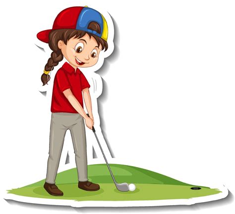 Cartoon Character Sticker With A Girl Playing Golf 3048009 Vector Art