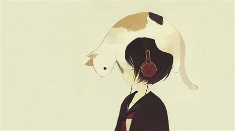 Hd Wallpaper Headphones Headphones Girl Anime Drawn Cats Drawn